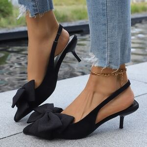 Elegant Black Slingback Kitten Heels with Bow